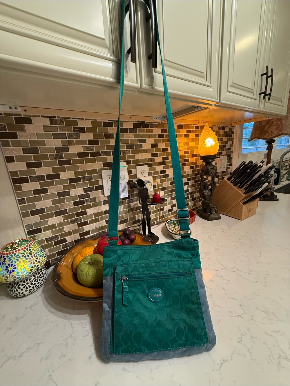 Coach Teal and Gray Crossbody Shoulder Bag